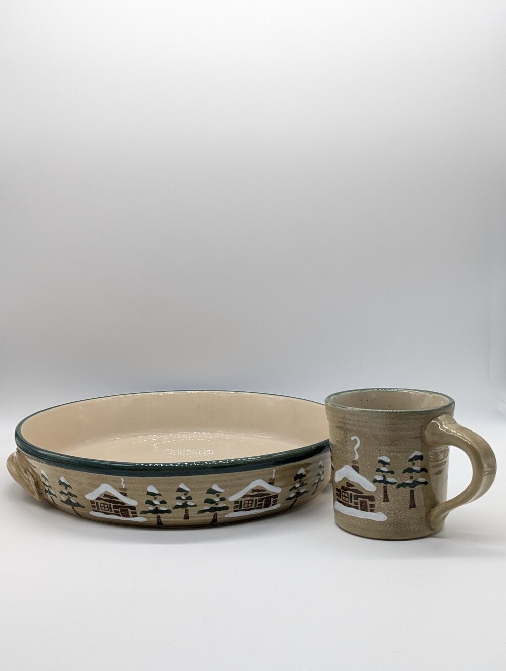 Sonoma Lodge Ceramic Tan Winter Holiday Dish And Coffee Mug
